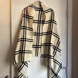 JCrew Cape Scarf in Windowpane Ivory Black Blanket Wrap with arm holes